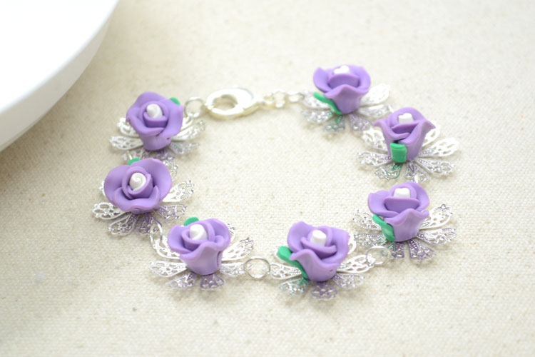 Purple Polymer Clay Rose Bracelet Purple Polymer Clay Rose Bracelet