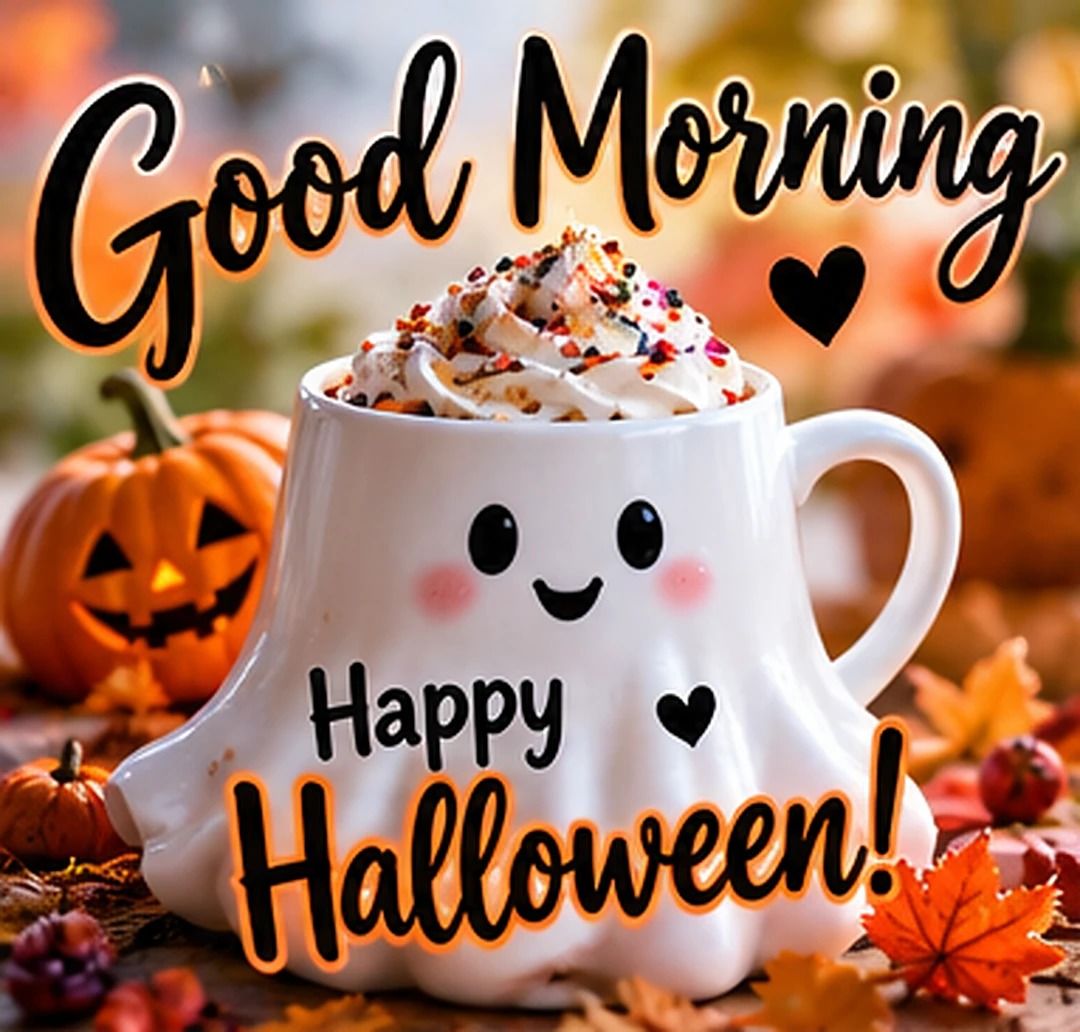 Good Morning Happy Halloween Ghost Mug With Whipped Cream