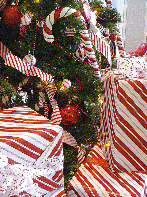 Candy cane and candy cane wrapped gifts Candy cane and candy cane wrapped gifts