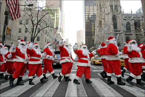 Santas crossing the street Santas crossing the street