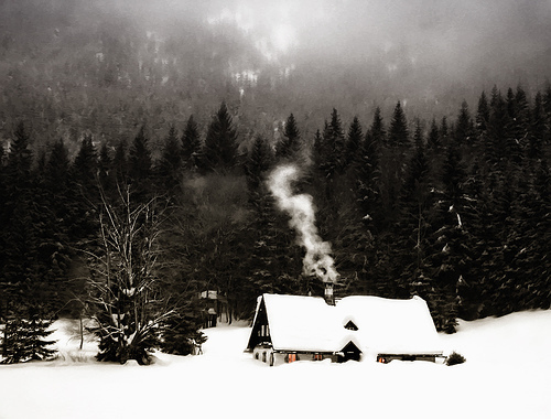 Snow covered cabin