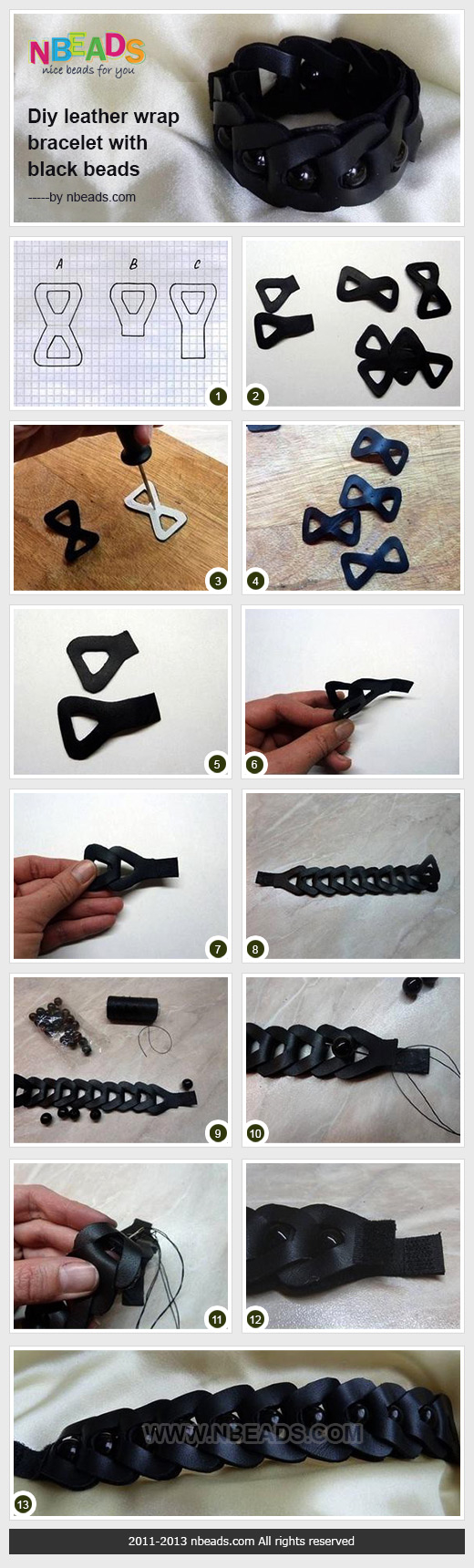 DIY Leather Wrap Bracelet with Black Beads