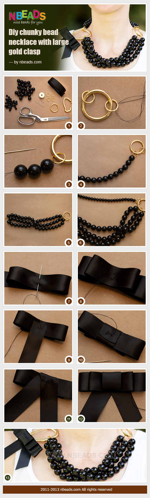 DIY chunky Bead Necklace with Large Gold Clasp