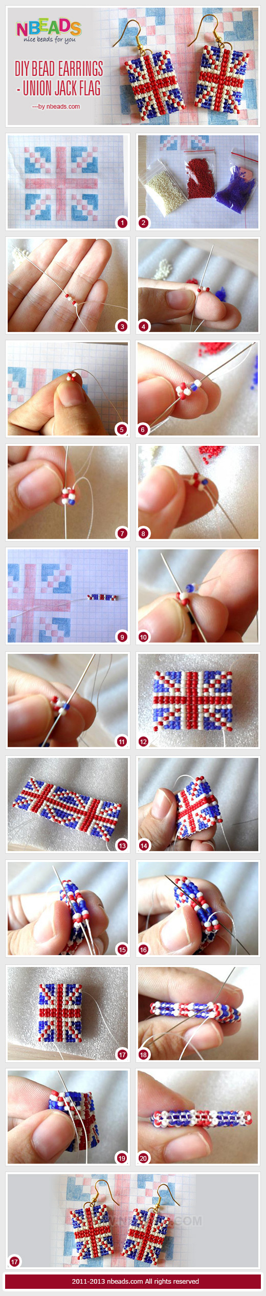 DIY Bead Earrings - Union Jack Flag