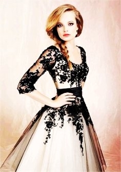 Silky Gown with Black Lace Trim