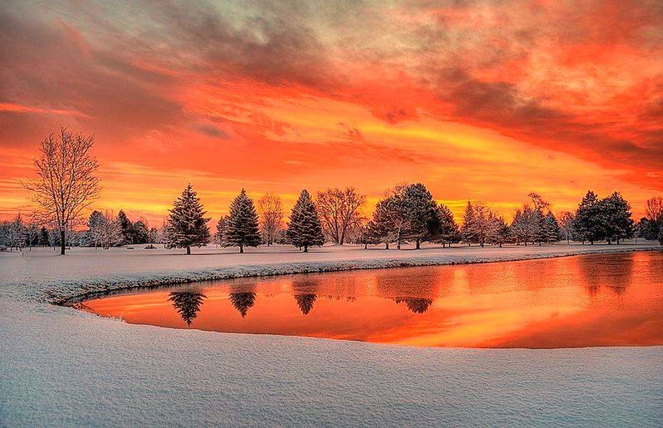 Autumn Snow Around Lake