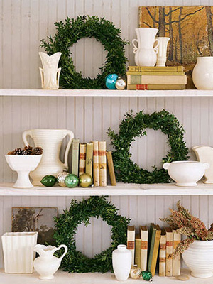Wreath on shelves Wreath on shelves