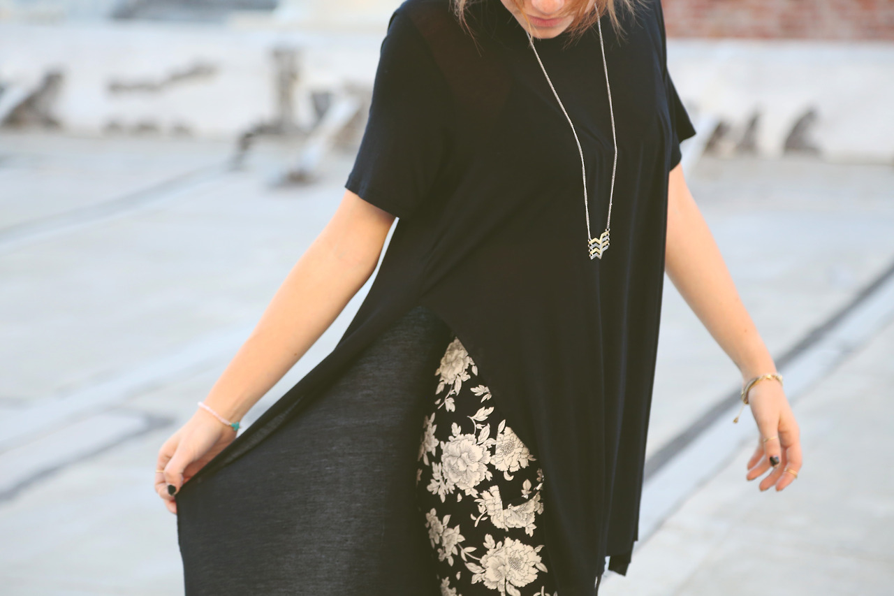 Floral leggings and black shirt
