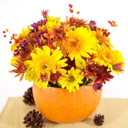 Thanksgiving pumpkin flower arrangement