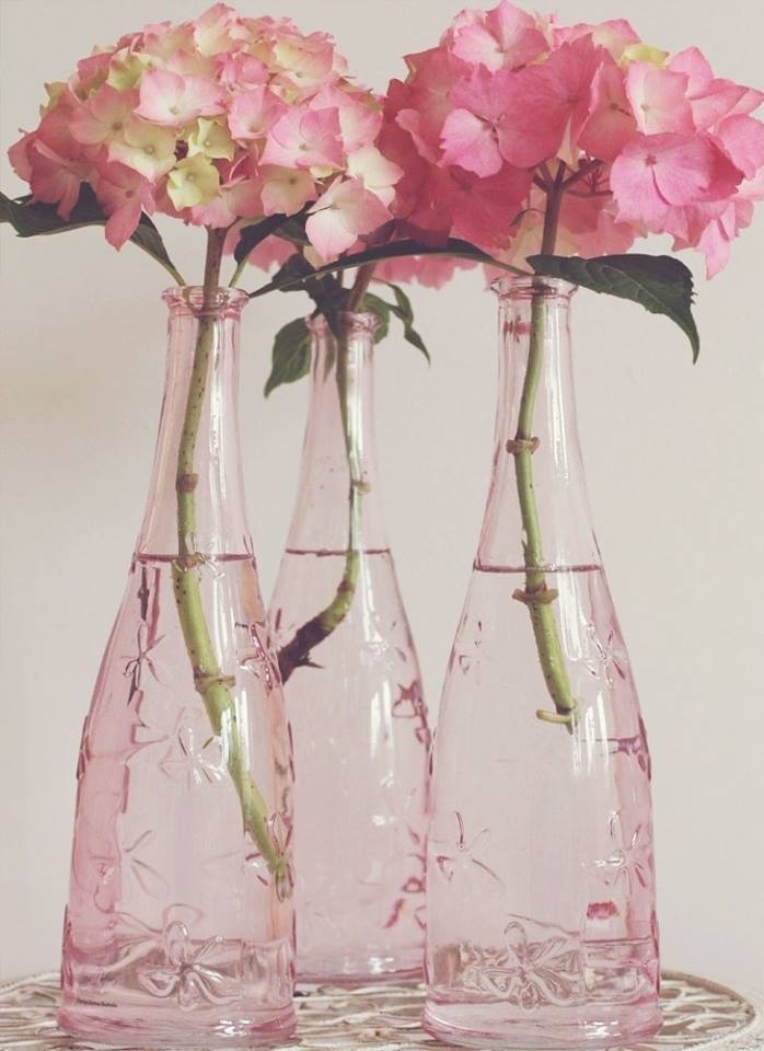 Pink Hydrangeas in Pink Bottles Pink Hydrangeas in Pink Bottles