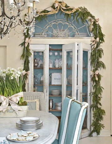 Blue and white holiday house