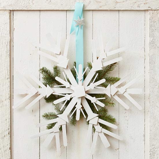 Wooden snowflake door decoration
