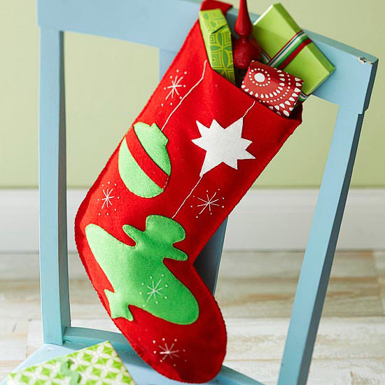 Retro ornaments felt stocking