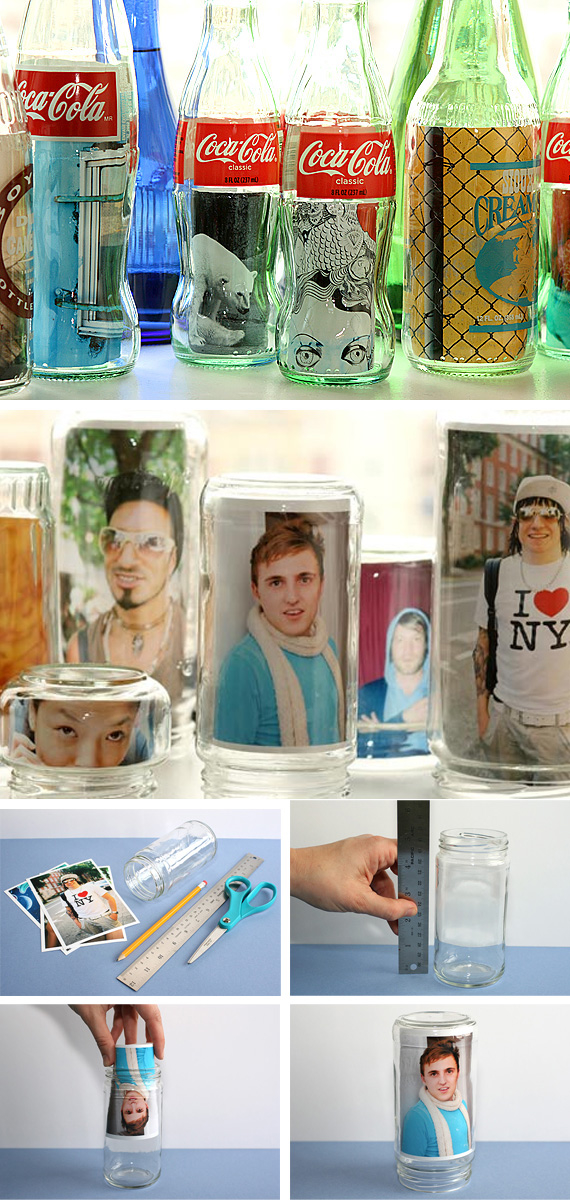 Glass jars with photos