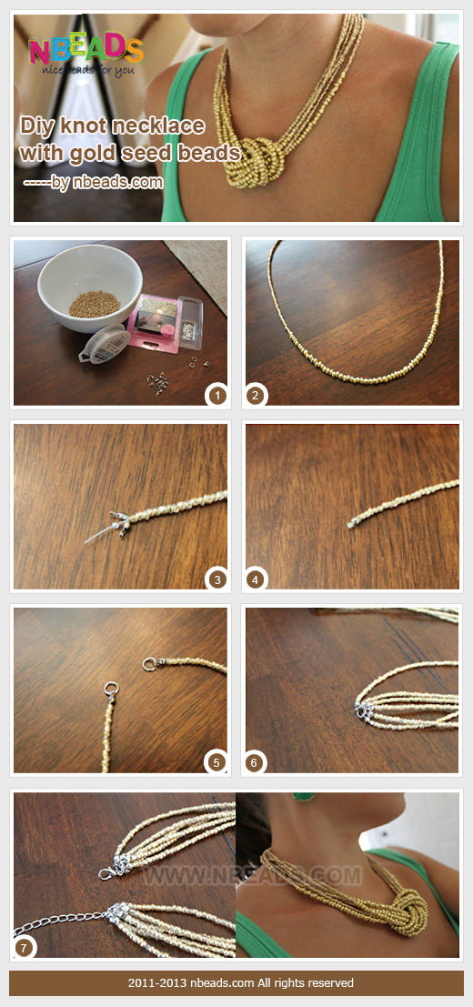 DIY Knot Necklace with Gold Seed Beads DIY Knot Necklace with Gold Seed Beads