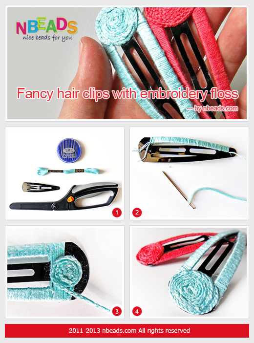 Fancy Hair Clips with Embroidery Floss Fancy Hair Clips with Embroidery Floss