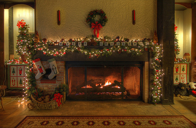 Decorated christmas mantle