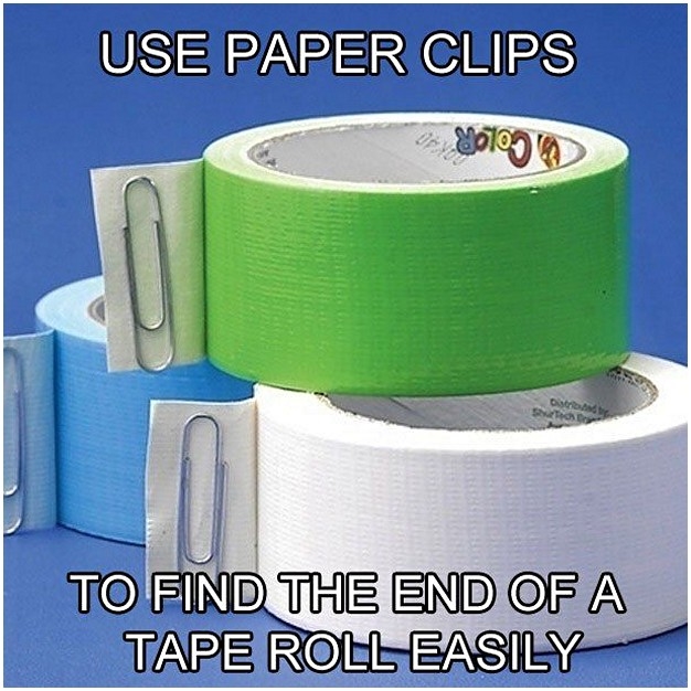 Use paper clips to find tape roll end Use paper clips to find tape roll end