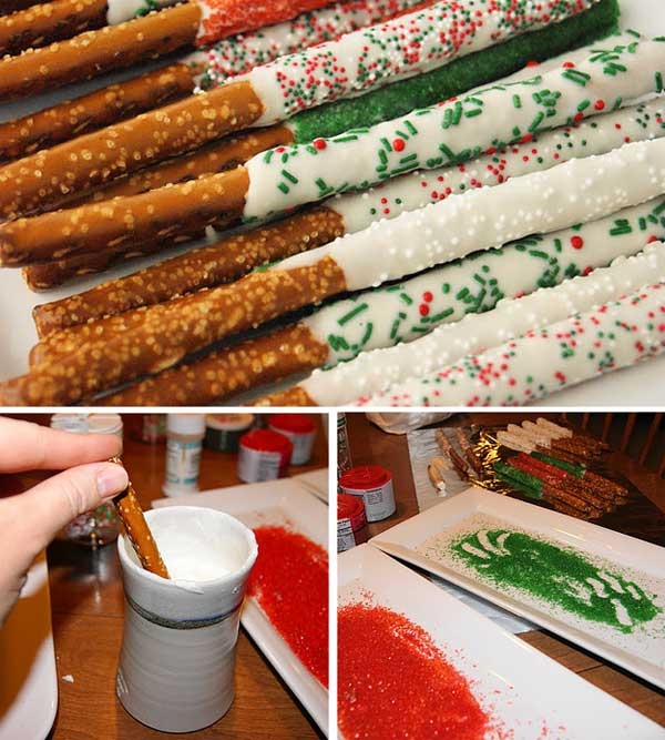 Christmas white chocolate dipped pretzels