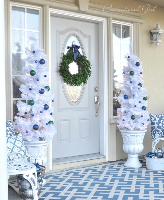 All white christmas tree porch posts