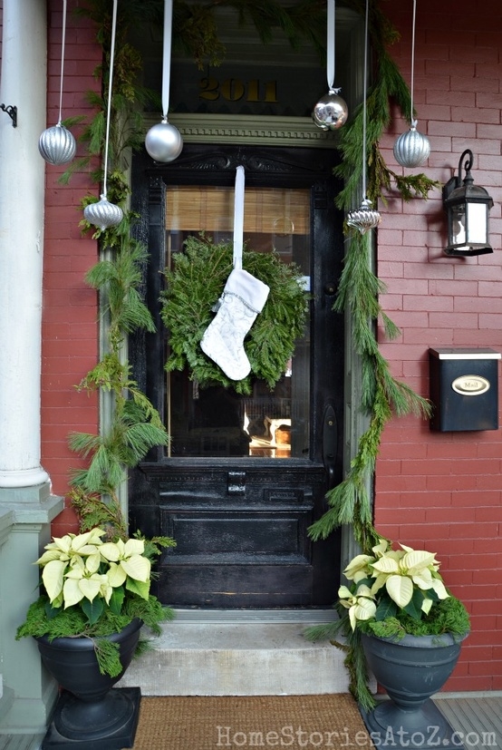 Silver and evergreen outdoor decor