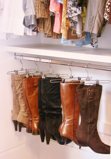 Use pant hangers to organize your boots