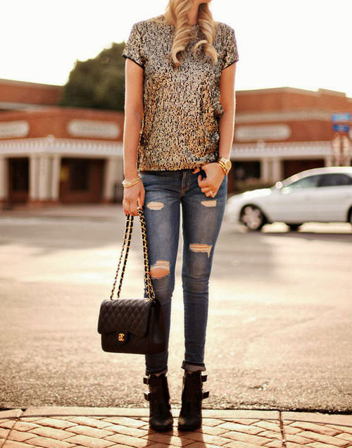 Blouse and ripped jeans