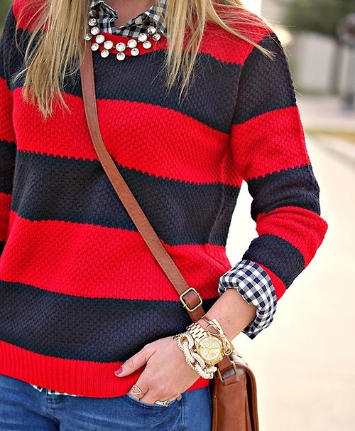 Striped sweater and chunky jewelry Striped sweater and chunky jewelry