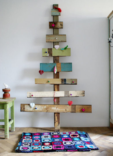 Rustic christmas tree of planks