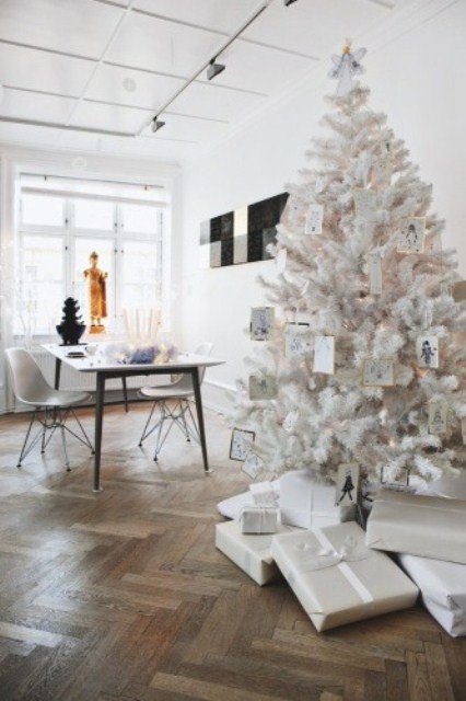 White christmas tree with ornament tags