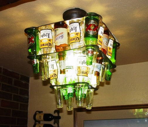 Beer bottle chandelier