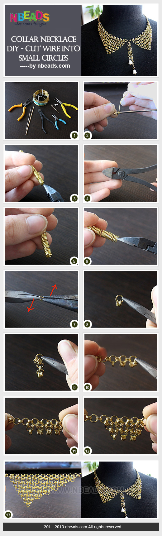 Collar Necklace DIY - Cut Wire Into Small Circles Collar Necklace DIY - Cut Wire Into Small Circles