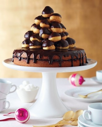 Jam filled cake with chocolate glaze