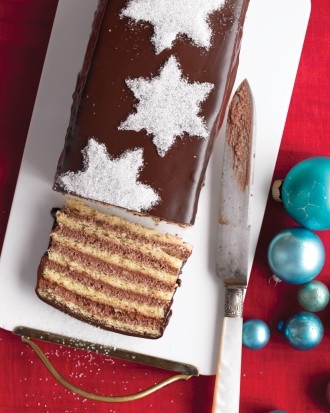 Glazed chocolate layer cake