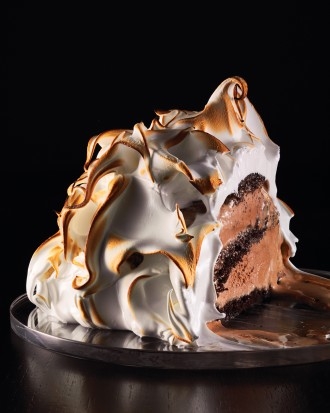 Baked alaska with chocolate cake