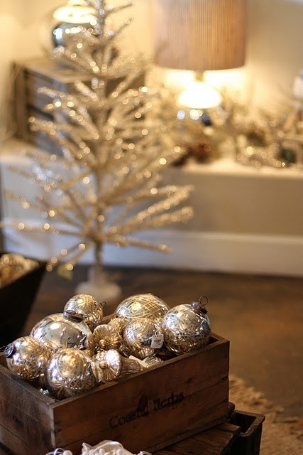 Silver ornaments and silver tree Silver ornaments and silver tree