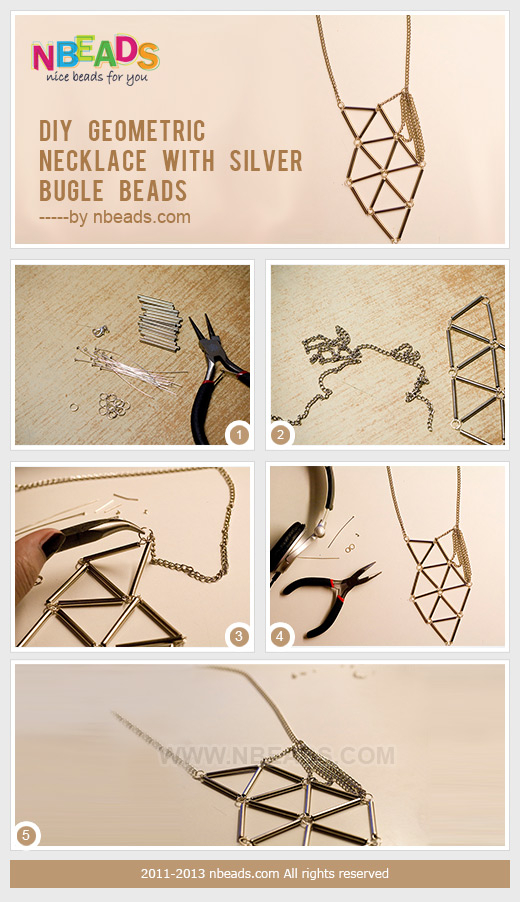 DIY Geometric Necklace with Silver Bugle Beads DIY Geometric Necklace with Silver Bugle Beads