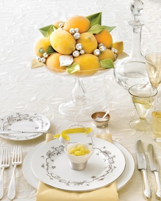 Glittered faux lemon centerpiece