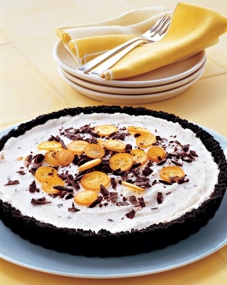 Ricotta tart with chocolate and kumquats