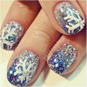 Snowflake glitter nail art