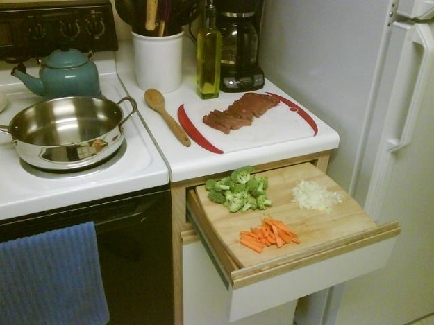 Cutting boards and drawers for small kitchens