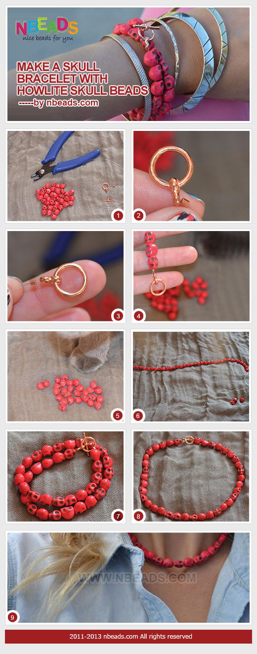 Make A Skull Bracelet with howlite Skull Beads