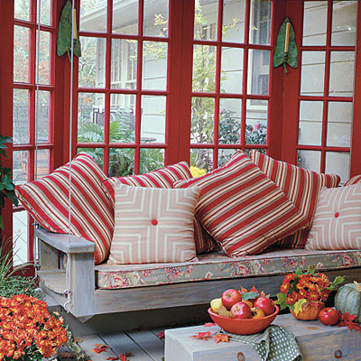 Bright red porch