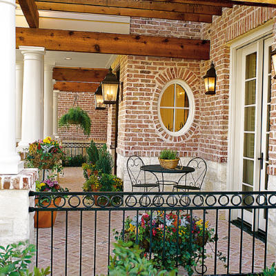 Colorful potted porch