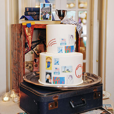 Vintage stamp wedding cake