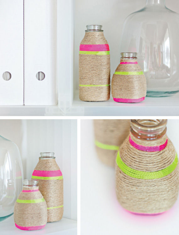 DIY Neon String Wrapped Vases