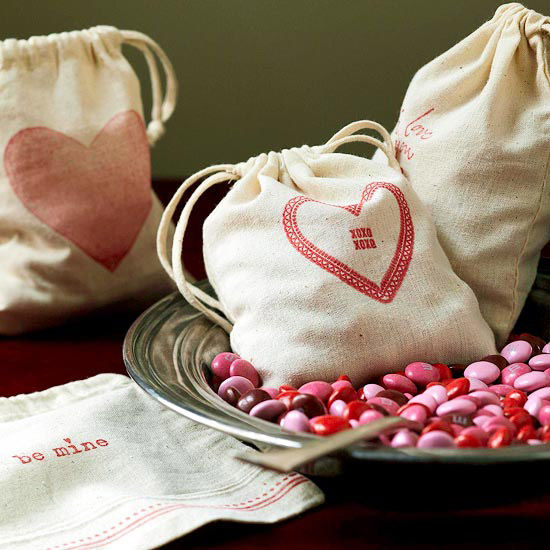 Stamped muslin candy bags
