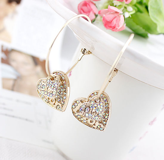 Fabulous Rhinestone Double Heart Earrings