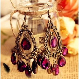 Antique Teardrop Shaped Rose Red Gem Drop Earrings