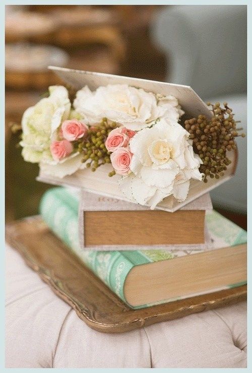 Romantic flowers and books